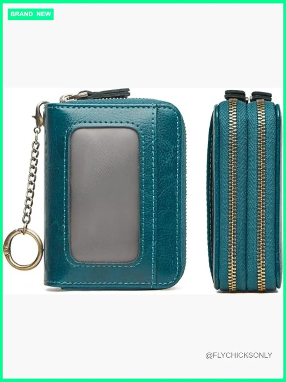 RFID Credit Card Holder Zipper Wallet Vegan Leather Accordion Keychain Card Case